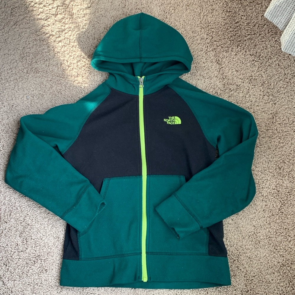 The North Face boy green/black zip hoodie M 10/12